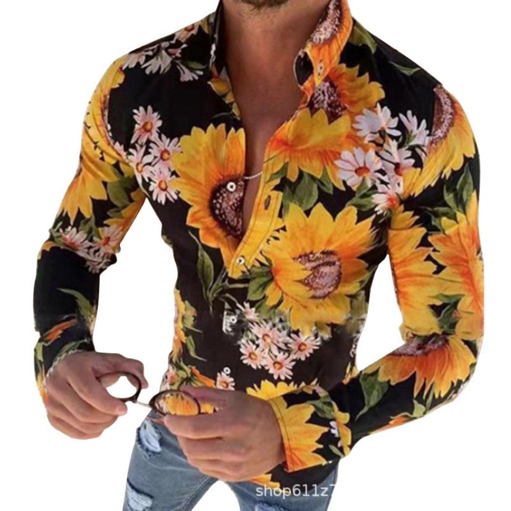 Men's Long Sleeve Floral Print Shirt, Casual Button-Down for Daily Wear