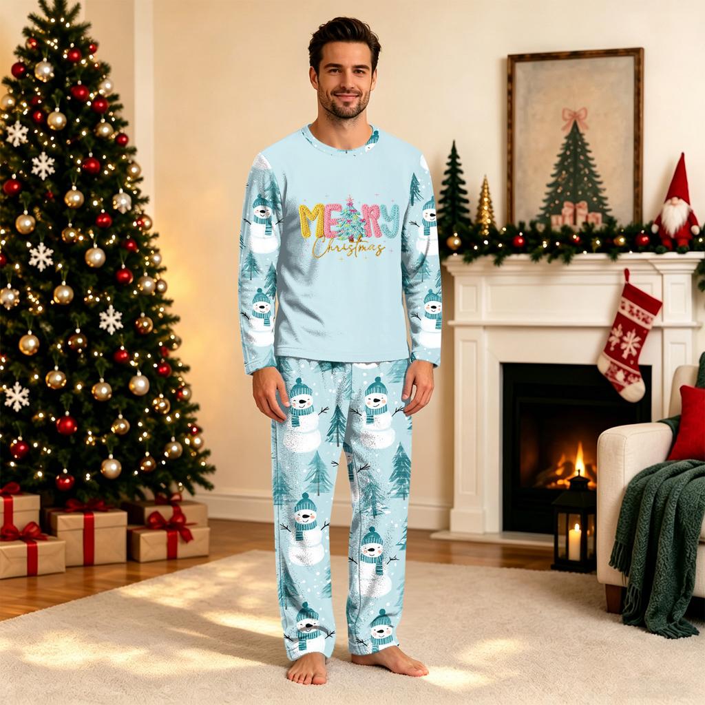 Christmas Print Long Sleeve Long Pants Family Matching Pajama Set for Holiday Loungewear