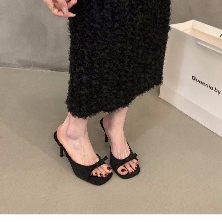 Bow High Heels Slipper Party Dress Women Slippers Shoes Butterfly-knot Summer Open Toe High Heel Ladies Slides Shoes