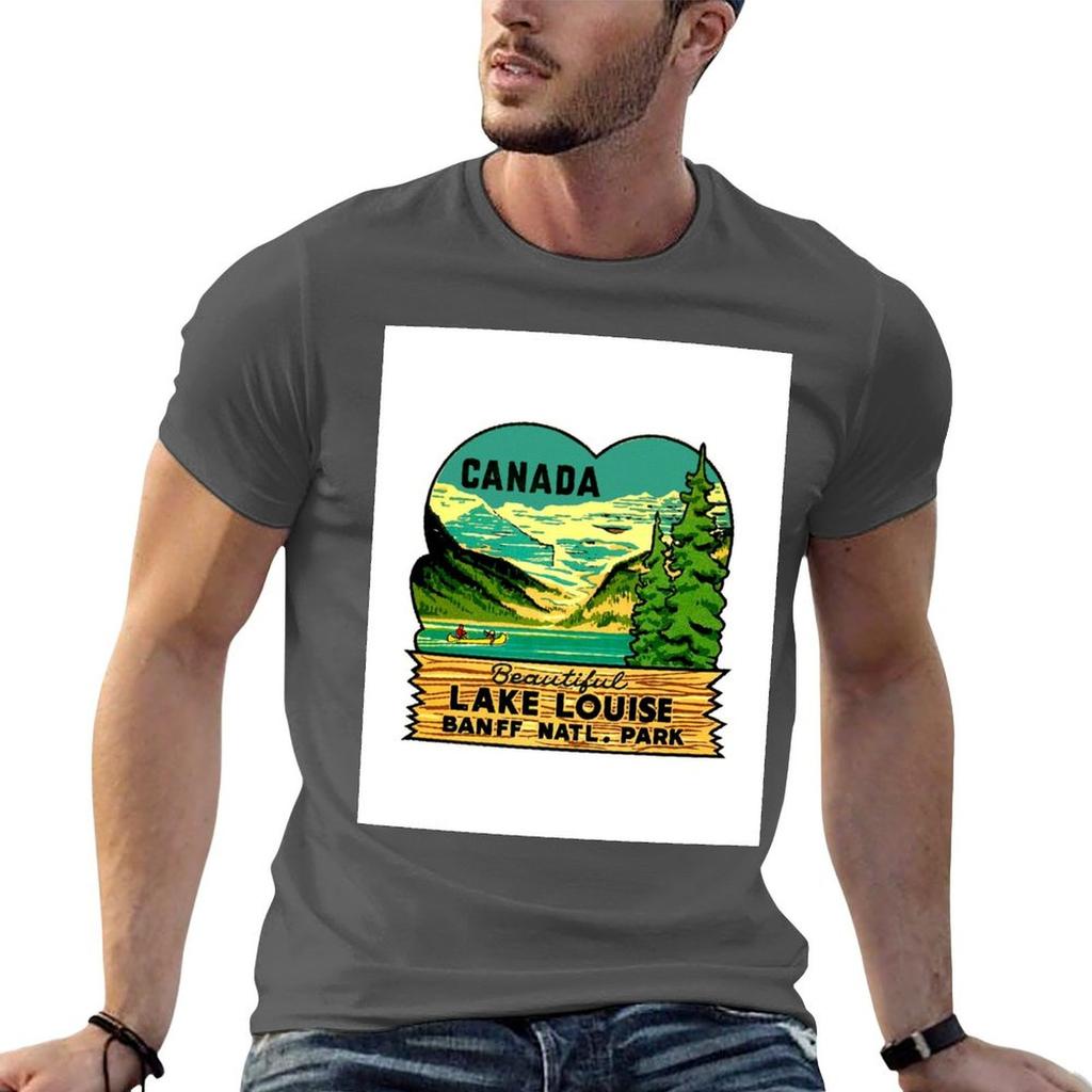 Beautiful Lake Louise Vintage Travel Decal TShirt Big Size Short Sleeve Casual Top