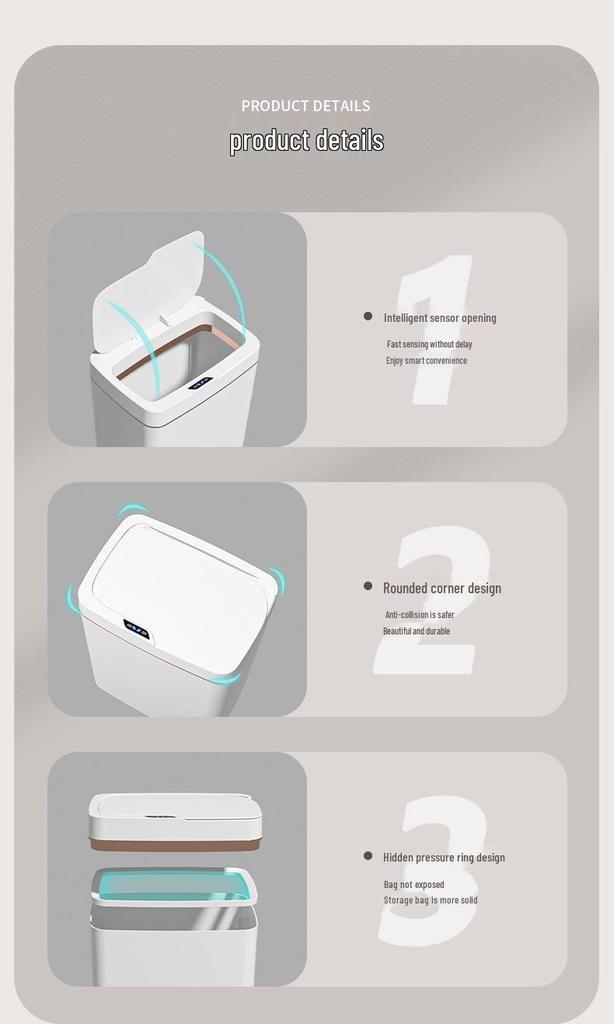 18L Smart Trash Can with Induction Lid and Long-Lasting Battery for Living Room