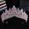 DIEZI Baroque Luxury Water Drop AB Pink Sky Blue Crystal Tiara Crown Women Party Jewelry Sets Bridal Crown Wedding Hair Jewelry