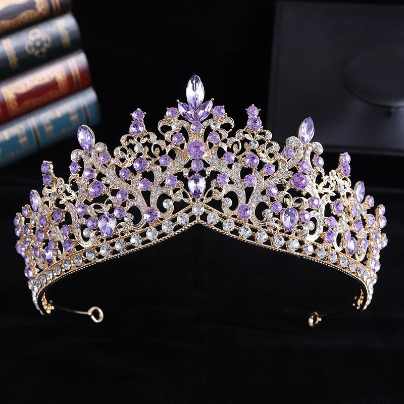DIEZI Baroque Luxury Water Drop AB Pink Sky Blue Crystal Tiara Crown Women Party Jewelry Sets Bridal Crown Wedding Hair Jewelry