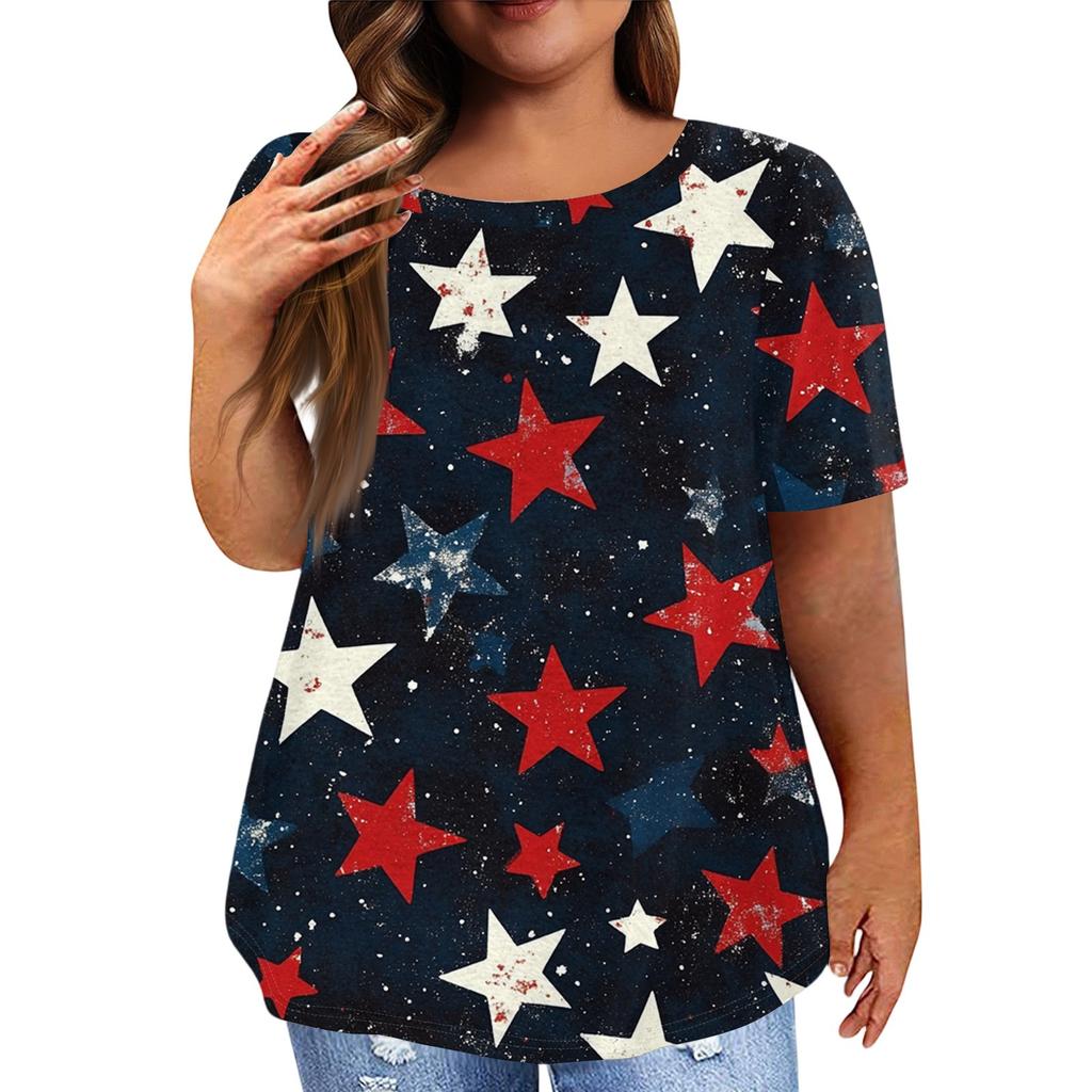 Women's Large Size T-Shirt Casual Tie-dye Round Neck Short Sleeve Top