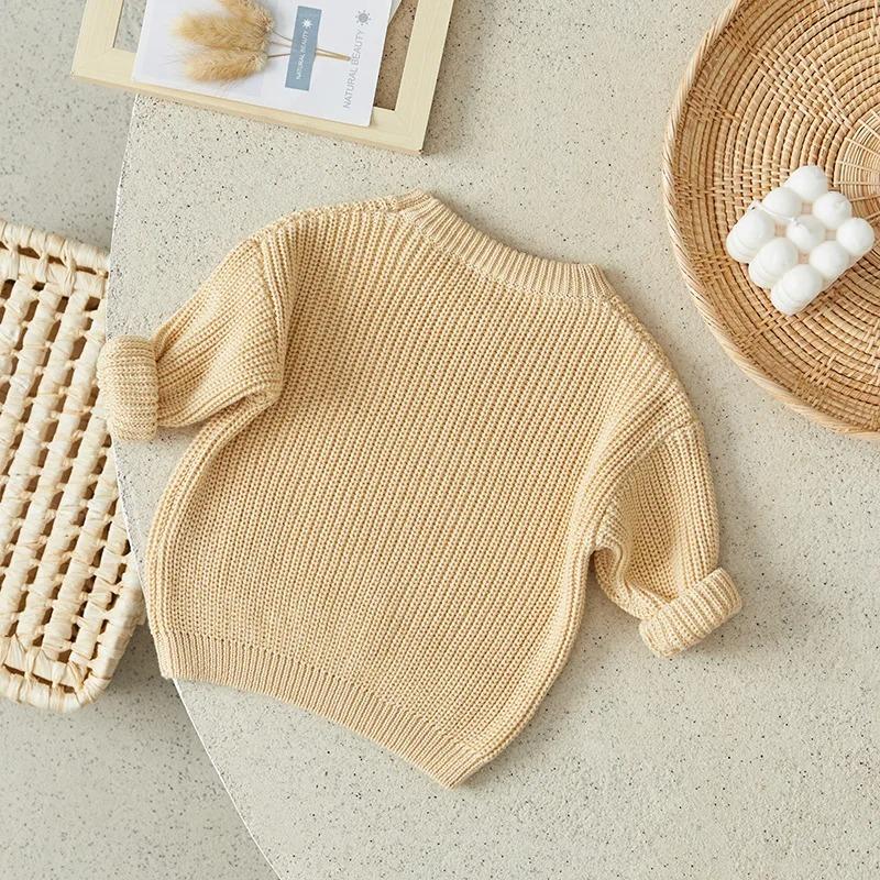 Newborn Baby Girl Boy Knitted Long Sleeve Autumn Winter Sweater Solid Loose Pullover Casual Kids Clothes