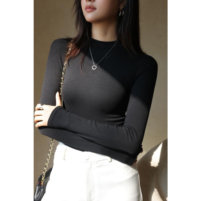 Women's Autumn Slim Bottom Half High Neck Thin Long Sleeve Top