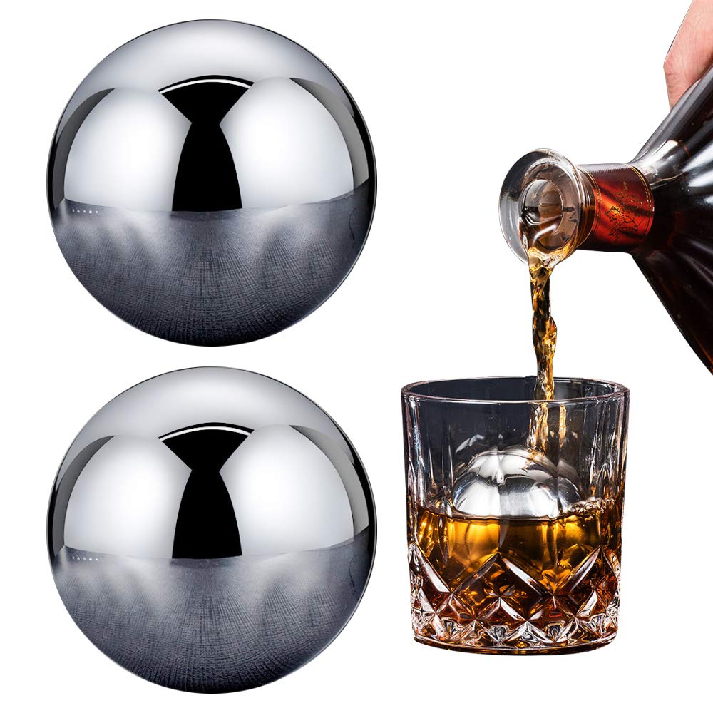 1/2 Pcs Round Whiskey Stones Ball Shape Reusable Stainless Steel Ice Cubes Golf Ball Whiskey Stones Ball Metal Ice Ball Gift Set 6
