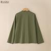 ZANZEA Women Casual Round Neck Solid Color Long Sleeve Cotton Blouse