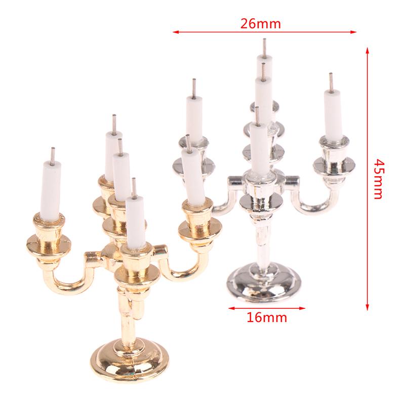 1Pair 1:12 Dollhouse Mini Table Candle Candlestick Christmas Scene Home Ornament Cake Candle Holder Decorating Doll House