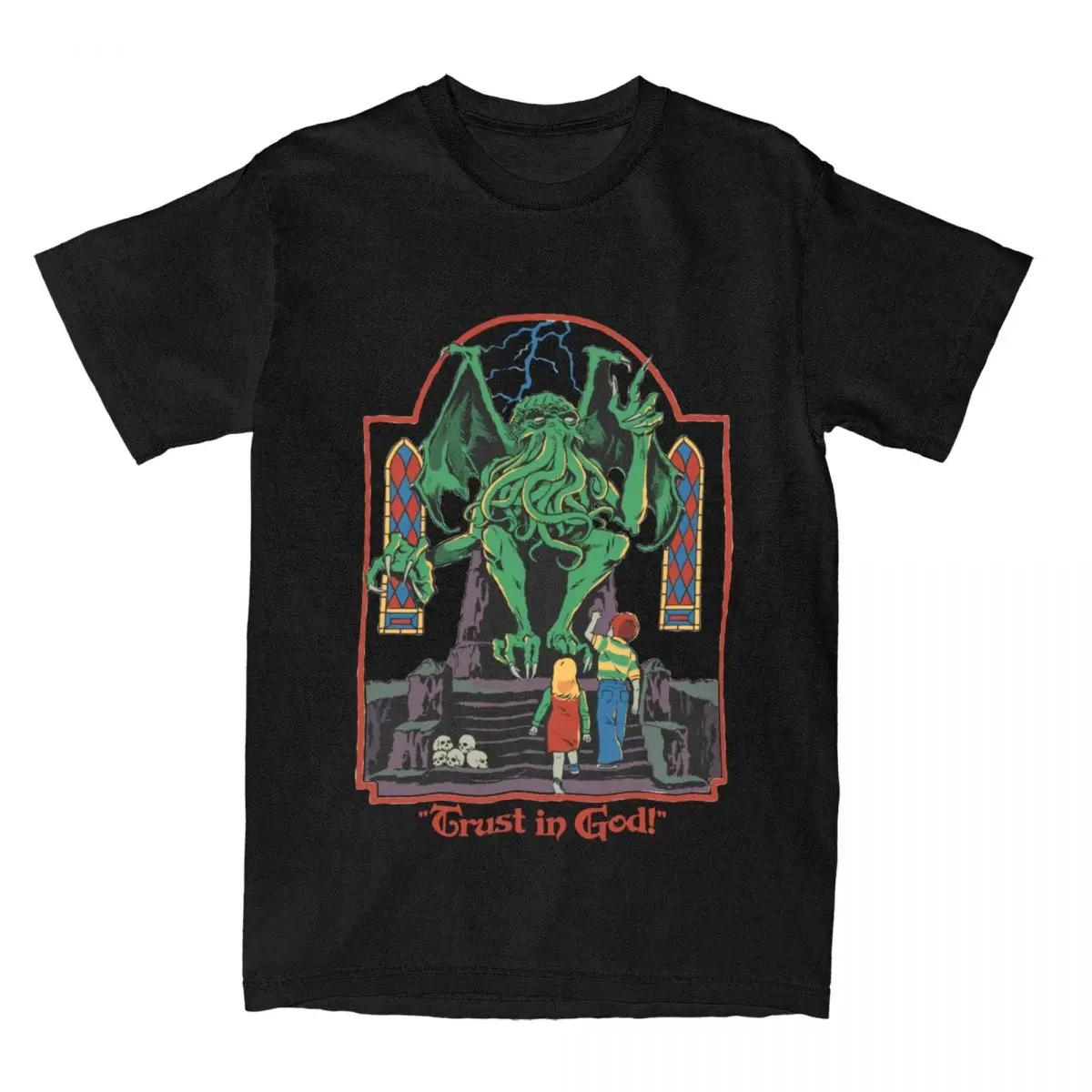 

Футболки Trust In God для мужчин, новинка, футболка на Хэллоуин, ретро, Ктулху, Лавкрафт, оккультизм, футболка с коротким рукавом, одежда 3XL