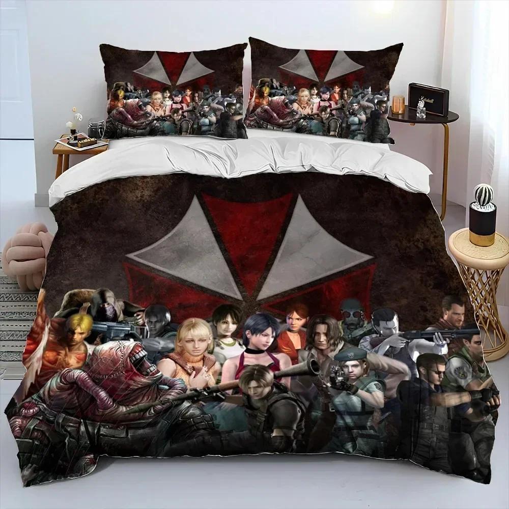 R-Resident Evil Games Gamer Bedding Set Duvet Cover Sheet Printed Bed Set Pillowcase Bed Full Queen King Size Comforter Bedroom