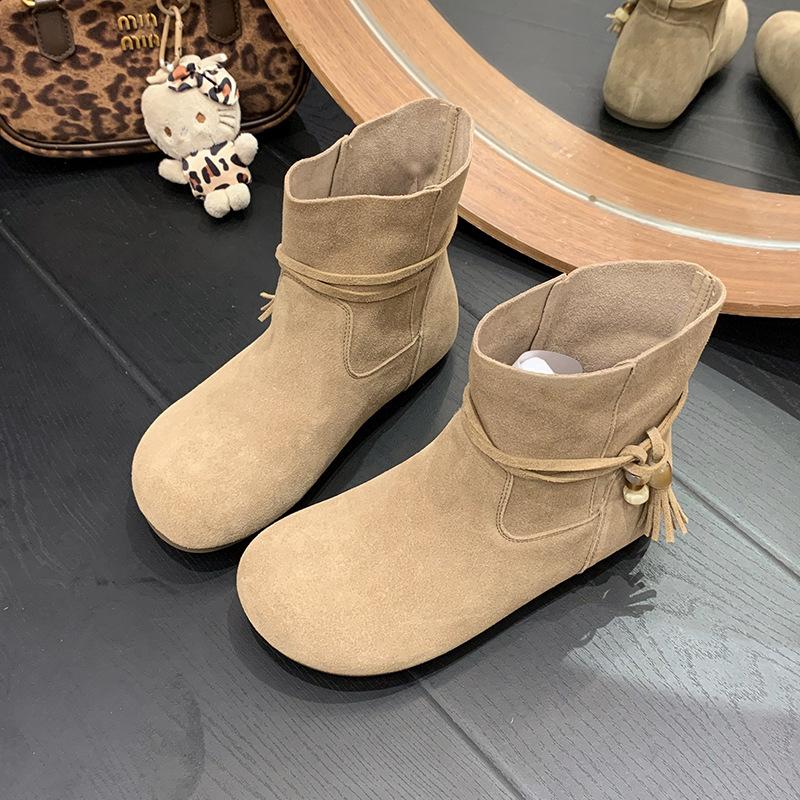 Brown Western Jeans Tube Boots Women's Pile Skinny Boots Summer and Autumn 2025 New Maillard Martin Boots Short Boots