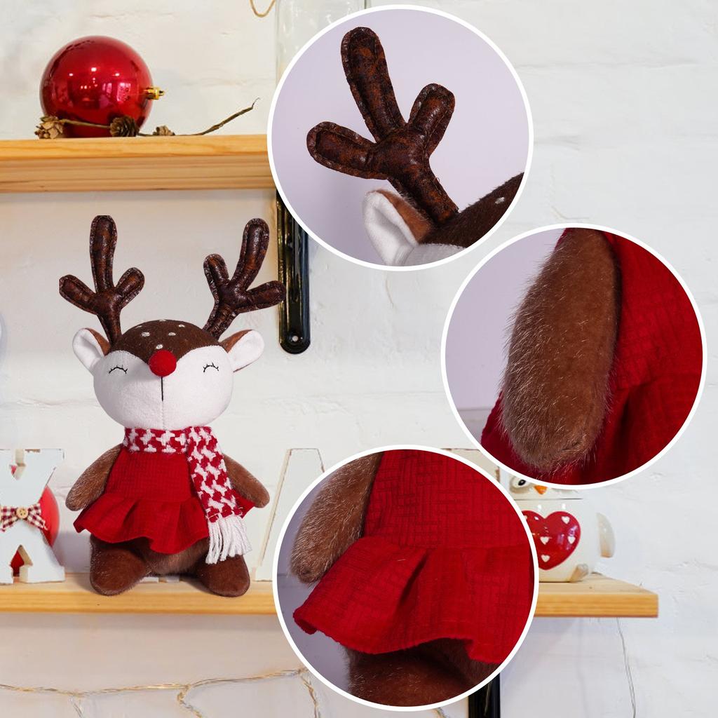 Christmas Elk Doll Cute Sitting Deer Decoration Holiday Creative Wearing Scarf Little Deer Sitting Ornaments