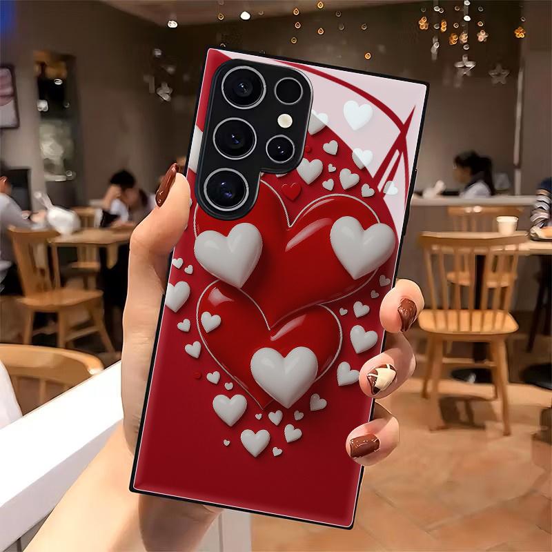 Heart shaped patterned glass phone case suitable for Samsung Galaxy S26 S25 S24 S23 S22 S20 FE/Ultra/Plus anti drop back cover