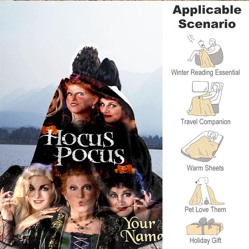 Custom Name Magical Three Witch Blanket Bedding Blanket for Women Men, Soft Throw Blankets for Couch,Bed, Picnic, Christmas Gifts