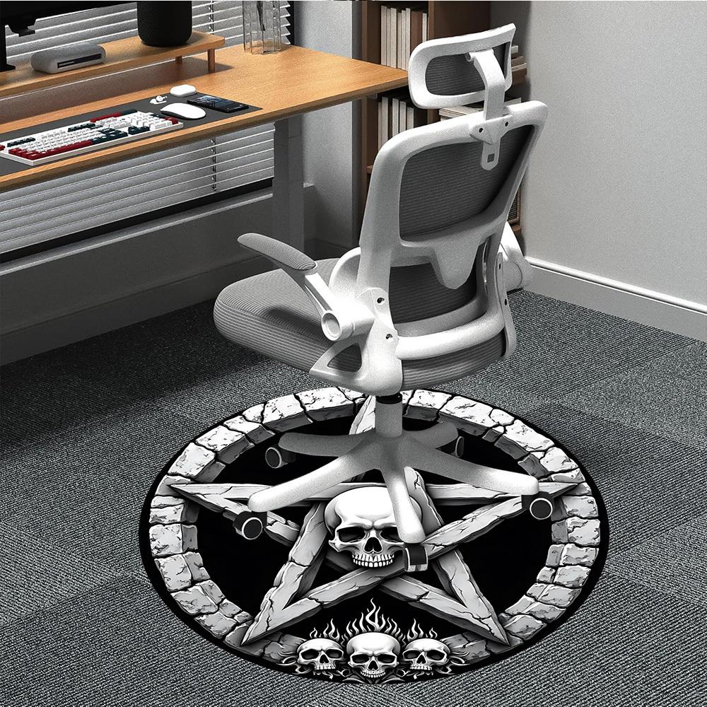 1pc Gothic Skulls Carpet for Office Non-Slip, Round Carpet, Soft & Comfortable, Carpet for Office, Lightweight Round Floor Mat