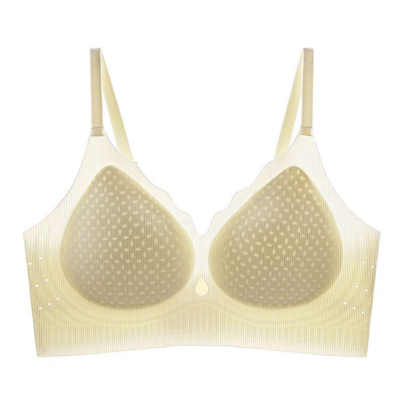 

Women Jelly Gel Support Breathable Hole Half Fixed Cup Wireless Push Up Comfort Bra M