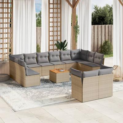 Vidaxl 13-Cz. Garden Furniture Set With Cushions, Beige, Poly Rattan