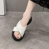 Solid Color Beach Shoes 2025 Summer New Thick-soled Small Man Shows Height, Black Outer Wear Korean Version of Simple and Versatile Slippers