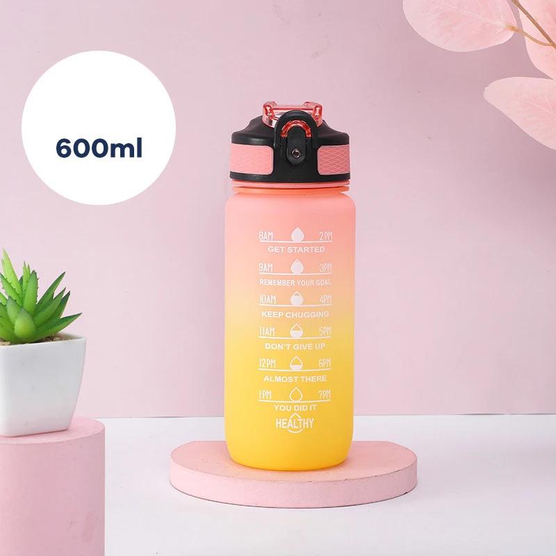 600ML Colorful Plastic Sports Water Bottle with Time Marker Portable Water Bottle Reusable  Cups Drinkware Drinking Bottle
