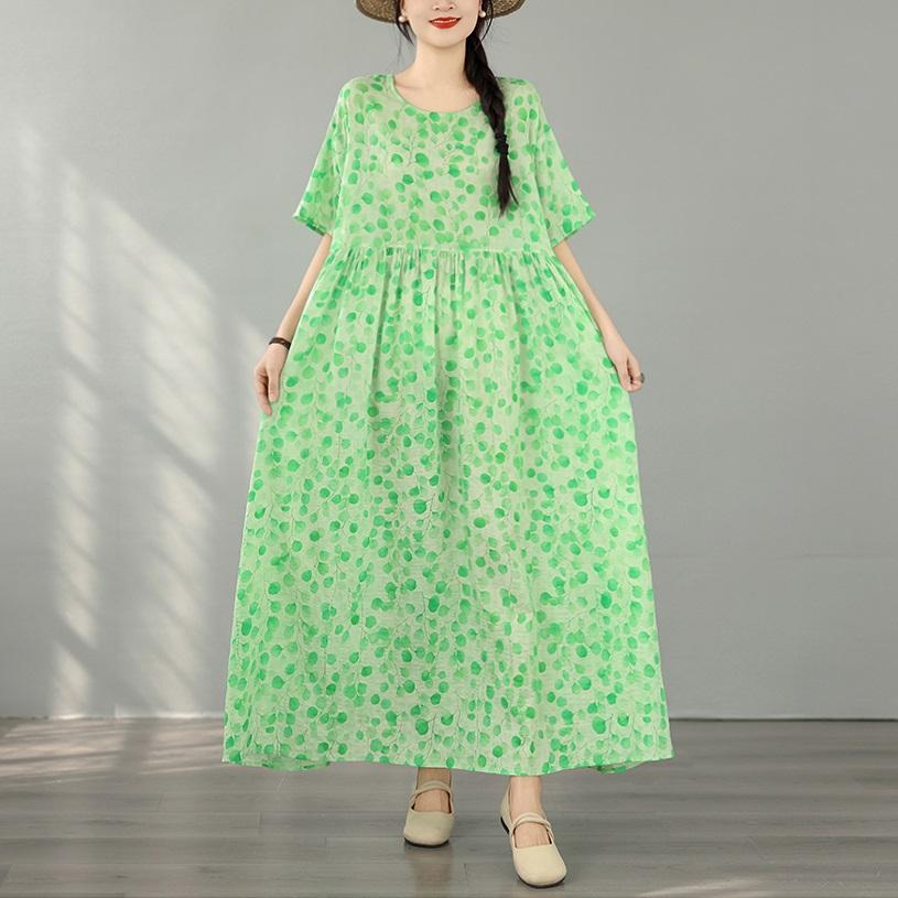 Kurzarm Plus Size Baumwolle Vintage Blumenmuster Neu in Kleidern für Damen lässig locker langes Sommerkleid