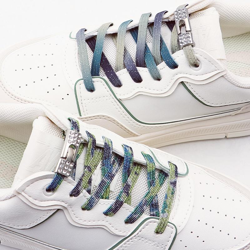 2 Paia di Lacci per Scarpe Elastici Glitterati - Lacci Elastici Colorati Senza Nodo - Accessorio per Scarpe con Fermagli a Croce Diamantati Bling per Indossarli Facilmente