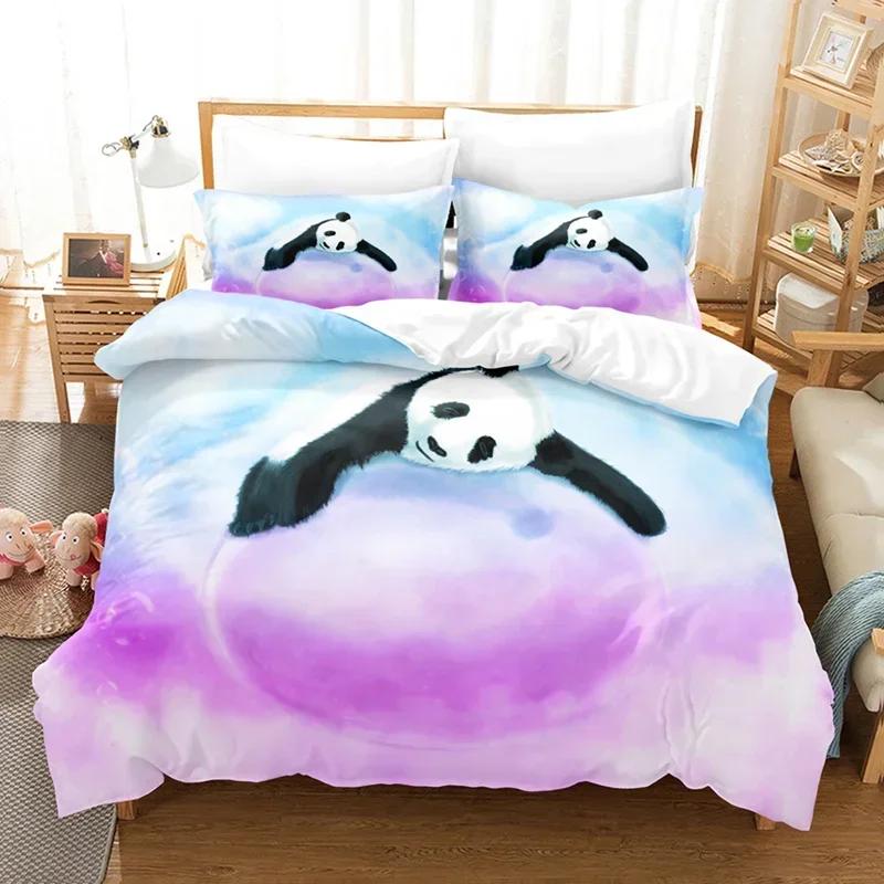 Cute Panda Animal Giant Panda Comfortable Duvet Quilt Cover Pillowcase Bedding Set Children Bedroom Decoration Home Textile