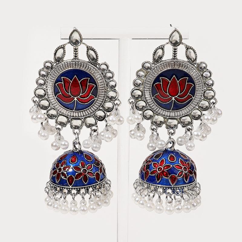 2024 Double Layer Crescent Moon Rhinestone Tassel Earrings - Vintage Indian Style Women's Long Earrings