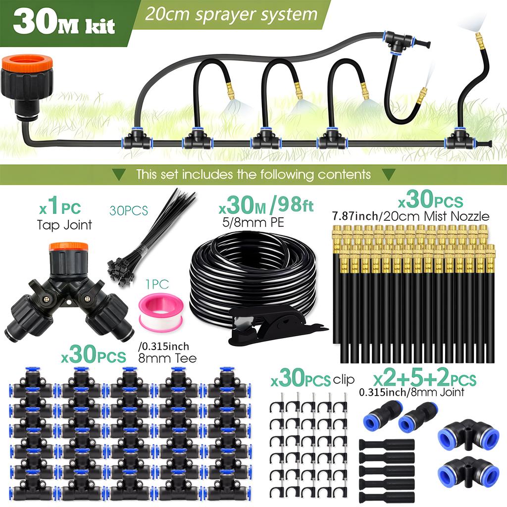 5-30M DIY Free Bending Universal Sprayer Kit 8mm Hose Patio Misting Cooling System for Garden Plant Fogging Watering Irrigation