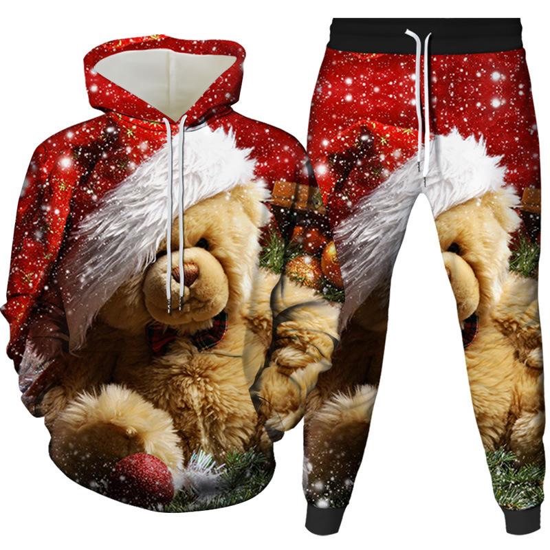 Christmas Santa Claus 3D Cartoon Print Tracksuit Set Man Woman Hoodies+Pants 2pcs Sets Fashion Sportwear Kids Pullover Clothing