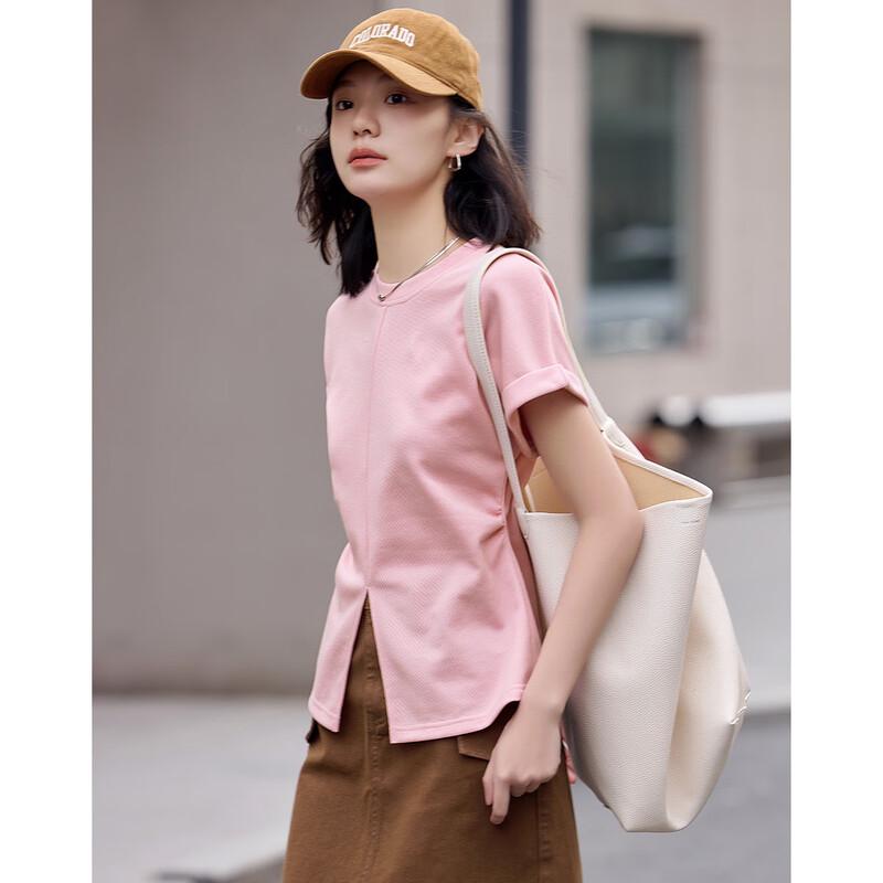 

Women s Waist-Cinching Slit Short Sleeve T-Shirt S