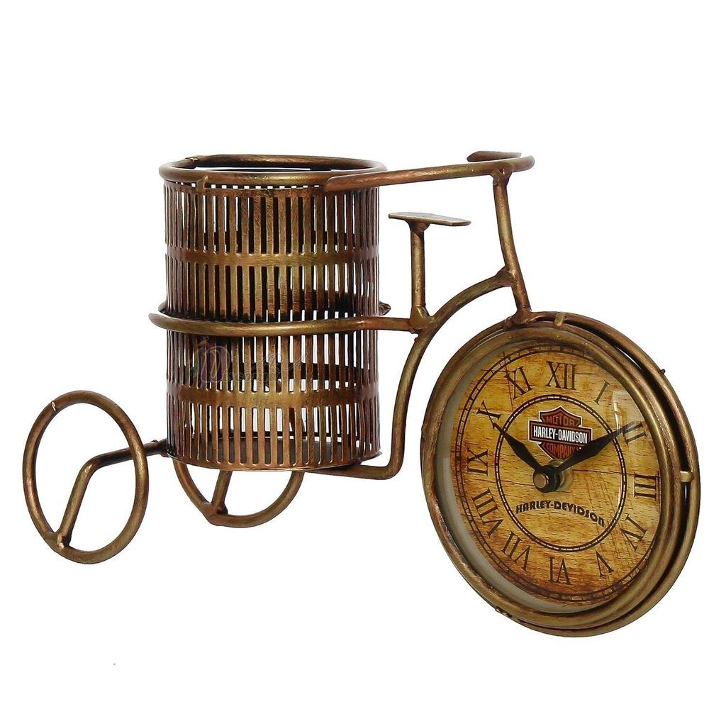 Suport pentru pixuri antic din fier forjat cu ceas/suport pentru pixuri pentru decorarea biroului și a casei/cel mai bun cadou corporativ, auriu