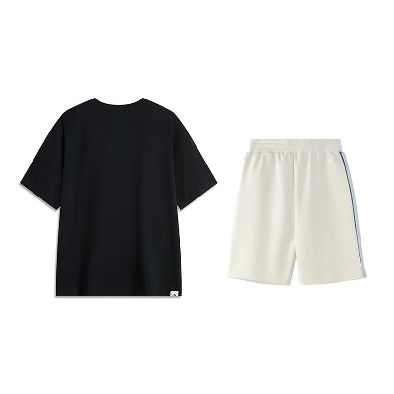 Li Ning Logo Printed Letter Round Neck Pullover Short Sleeve T-Shirt Comfortable Versatile Skin-Friendly Shorts Casual Sports Set AHSVD61-2+YKSV129-1
