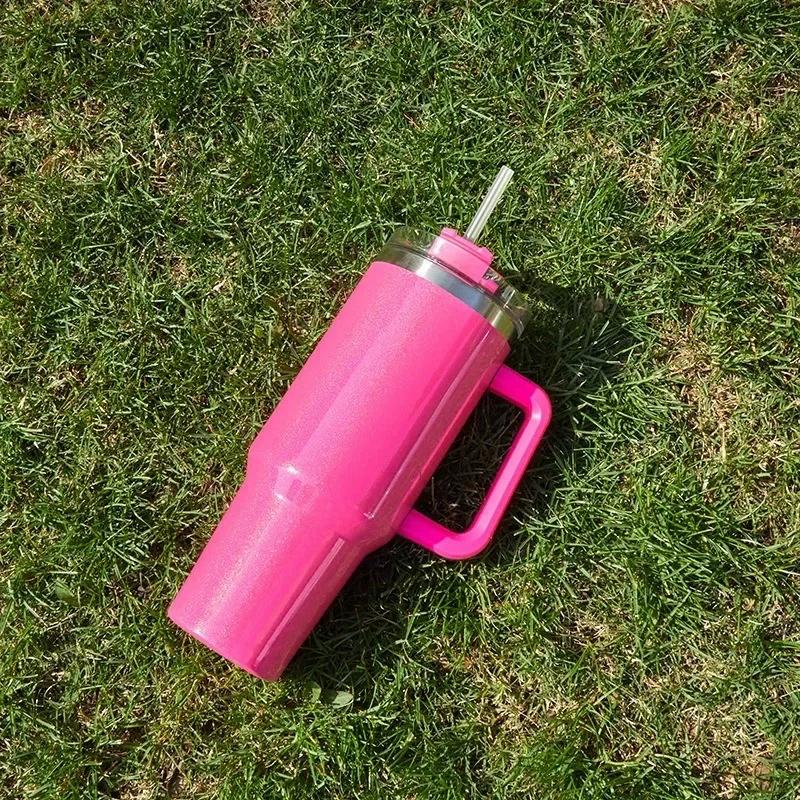 1pcs Smooth Flat Glass with Lid and Straw, 30-ounce /40-ounce Stainless Steel Kettle with Handle, Portable Water Cup.