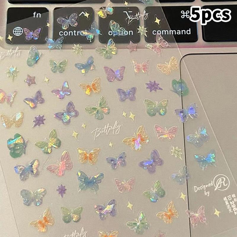 Delicate Butterfly Wing Streamer Laser Stickers Advanced Embossed Nail Art Stickers Colorful Butterfly Fairy Stickers