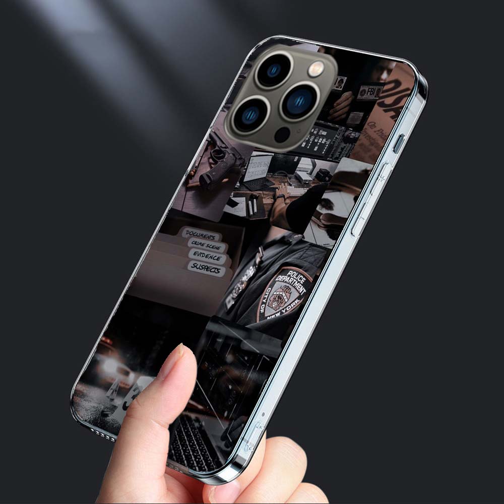 Police FBI Phone Case For Iphone 16E 15 Pro 14 Plus 17E 16 17 Pro Max Air 11 12 13 Mini Shockproof Capa Cute Cover TPU Clear