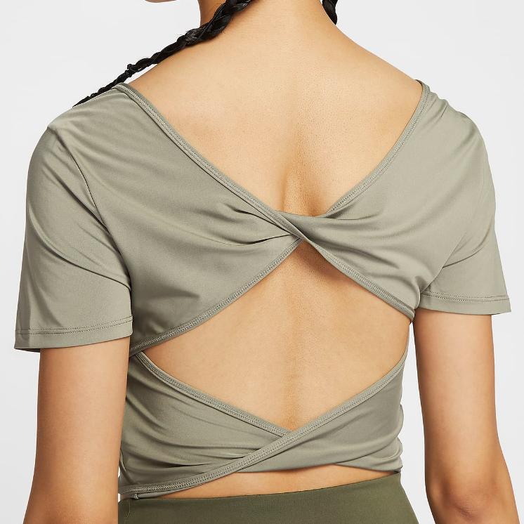 Nike Dri-Fit One Classic Breathable Quick-Dry Pullover Solid Color Small Logo Short Sleeve T-Shirt Women Tops Light-Army-Green Black FN2852-320