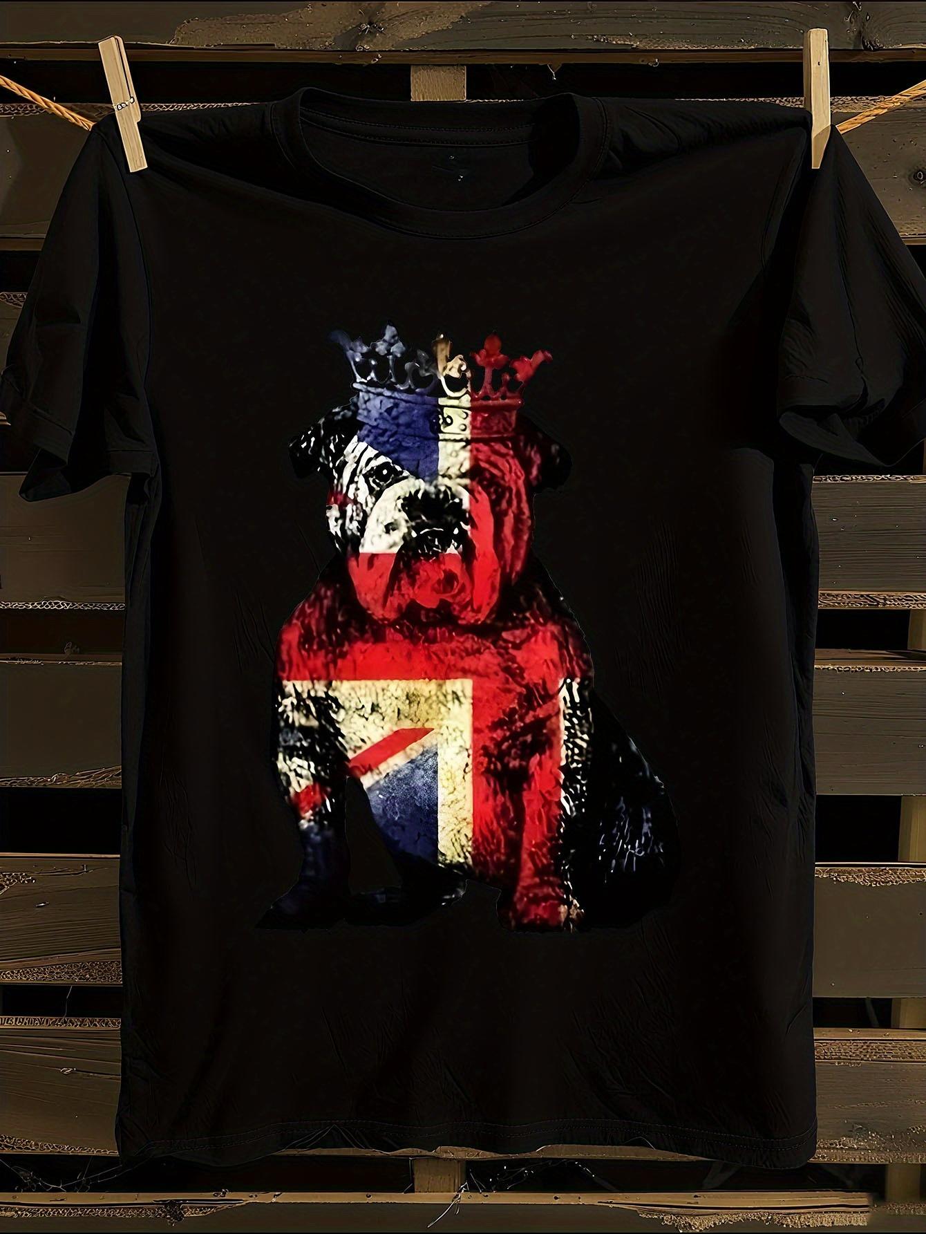 Bulldog British Union Jack Flag England Crown Graphic Tshirt S
