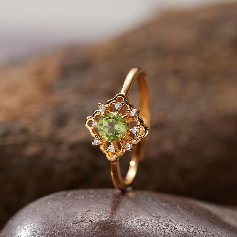 Inel de comoară natural colorat High Sense Light Luxury placat cu argint sterling S925 aurit 18K Inel pentru degetul arătător Bijuterii de nișă Femei