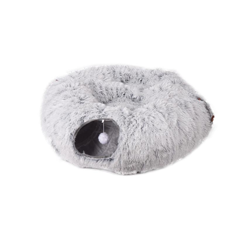 Soft Plush Foldable Cats Bed Tunnel with Space Saving Providing Warmth and Entertainment for Cats Indoor or Outdoors