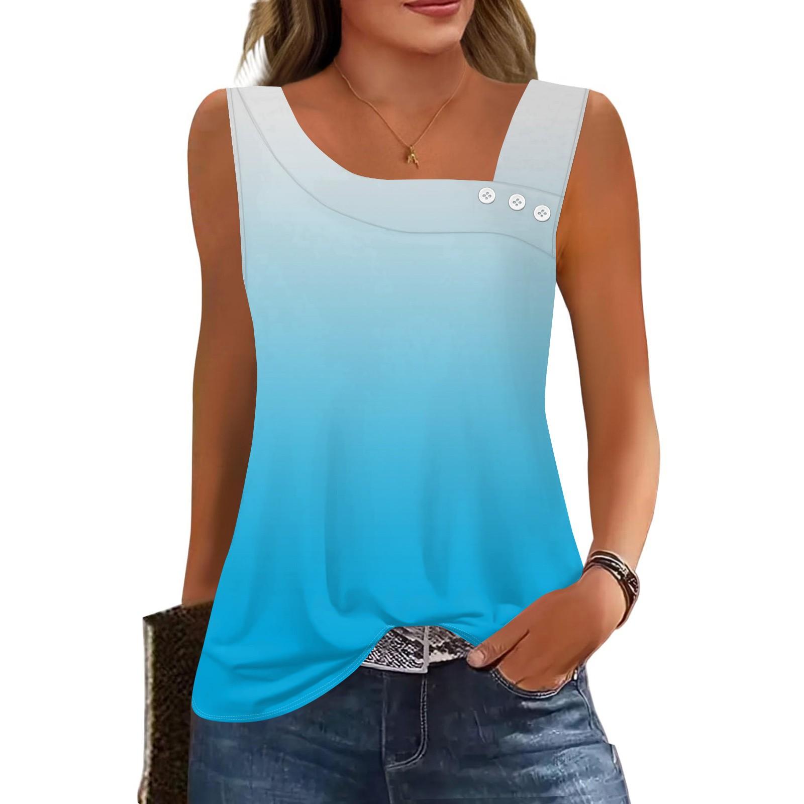 

Женские летние майки с квадратным вырезом, без рукавов, на пуговицах, повседневные, нарядные туники, базовые, для работы, футболки, блузки M