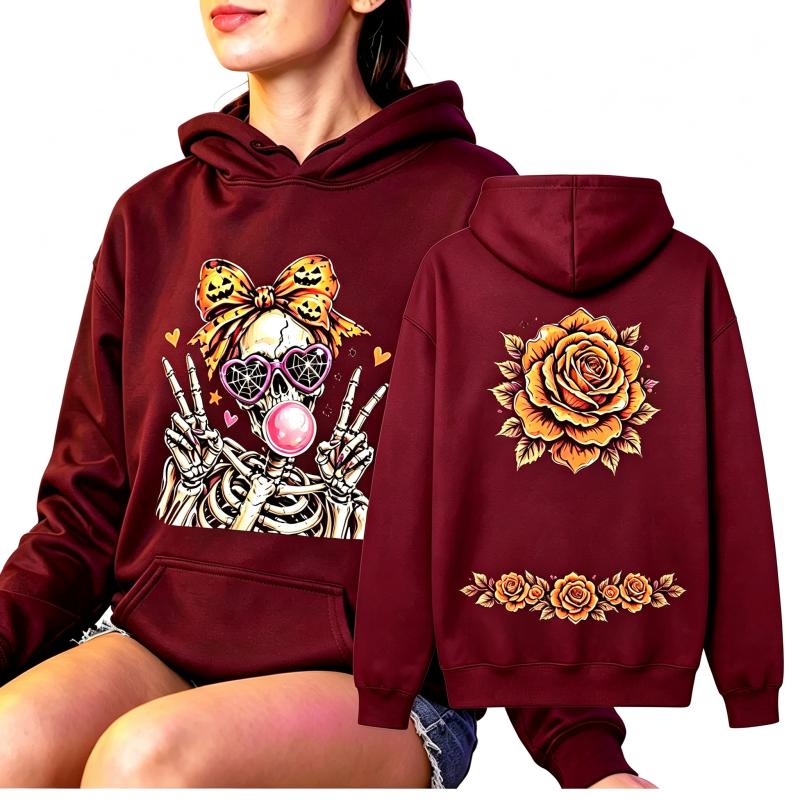 Fashion Women's Hoodie Fun Skull Girl Flower Printing Loose Fashion Pullover Autumn Clothing Vintage Men Women Tops Sweatshirts