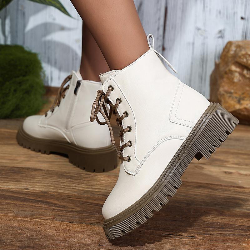 Fashion 2025 Lace Up Platform Ankle Boots for Women Autumn Winter Warm Plush Short Booties Mujer Plus Size Thick Sole Motorcycle Boots