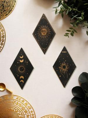 Pédiments Muraux Witchy en Bois Lune Gothique Étoiles Phases Lunaires Serpent Décor Mural Suspendu pour Maison Chambre à Coucher Décor d'Artisanat de Ferme