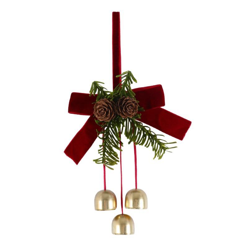Christmas Wreath with Pine Cones & Bells for Door, Wall, or Window Decoration
