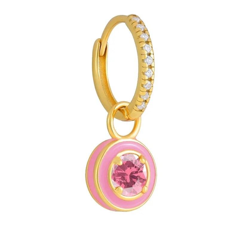 1PC Shimmering Pave Circle Colorful Round Zircon Pendant Drop Earrings For Women Girls Stainless Steel Crystal Earrings