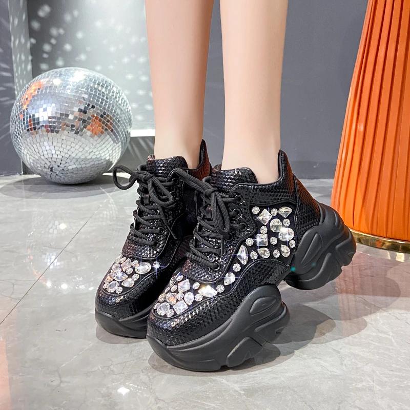 Spring Autumn New Sports High Quality Thick Soled Shoes For Women Fashion Diamond Inlaid Luxury Design Fashion Women'S Shoes
