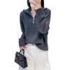 Women's Retro Half-Zip Pure Wool Lapel Sweater - Loose Knit Lazy Style, Autumn/Winter Collection