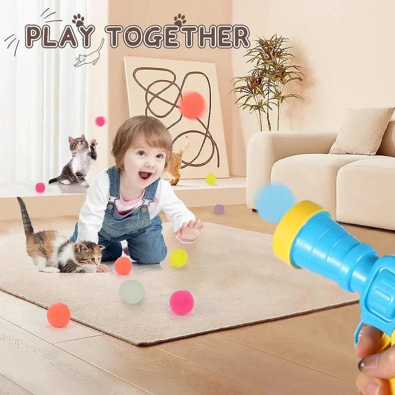 Cat Toys Interactive Launch Training Toy for Pet Kitten Mini Shooting Gun Games Stretch Plush Ball Toys Pet Supplies 2025