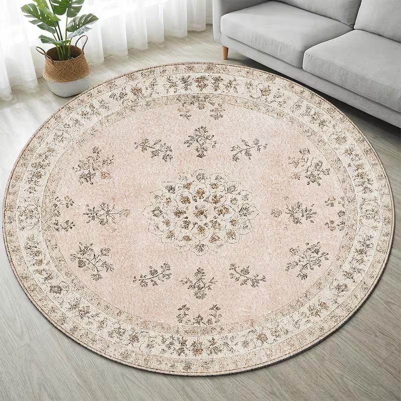 Boho Colorful Dot Round Rug Vintage Beige Base Soft Non Slip Circular Carpet for Bedroom Living Room Bohemian Home Decor